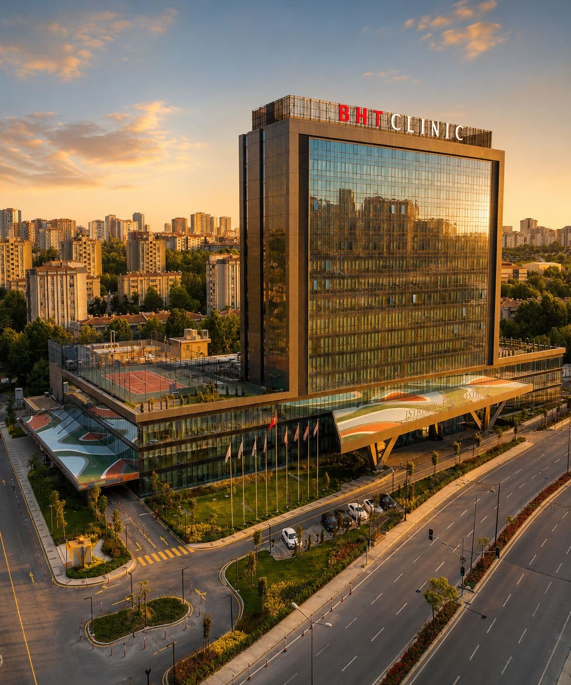 BHT CLINIC hospital at sunset, İstanbul